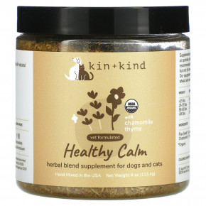 Kin+Kind, Healthy Calm, травяная добавка для собак и кошек, с ромашкой и чабрецом, 113,4 г (4 унции) - описание | фото