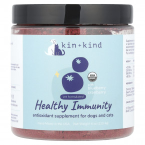 Kin+Kind, Healthy Immunity, для собак и кошек, голубика и клюква, 113,4 г (4 унции) - описание | фото