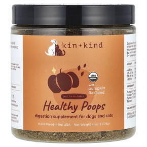 Kin+Kind, Healthy Poops, добавка для здорового пищеварения, с тыквой и семенами льна, для собак и кошек, 1134 г (4 унции) - описание | фото