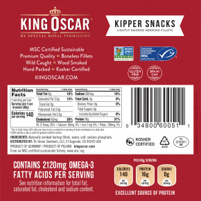 King Oscar, Kipper Snacks, подкопченное филе сельди, 100 г (3,54 унции) в Москве - eco-herb.ru | фото