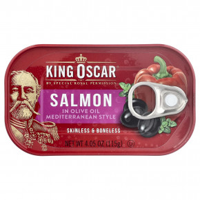King Oscar, лосось без кожи и костей, в оливковом масле, средиземноморский вкус, 115 г (4,05 унции) - описание | фото