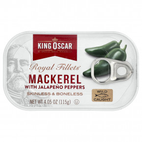King Oscar, Royal Fillets™, макрель с перцем халапеньо, 115 г (4,05 унции) - описание | фото