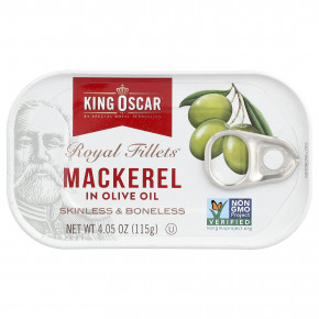 King Oscar, Royal Fillets™, макрель в оливковом масле, 115 г (4,05 унции) - описание | фото