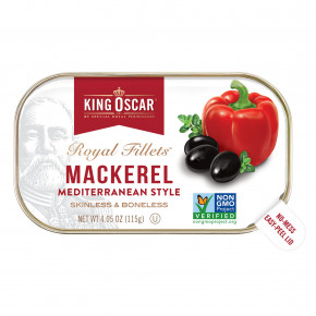 King Oscar, Royal Fillets, скумбрия по-средиземноморски, 115 г (4,05 унции) в Москве - eco-herb.ru | фото