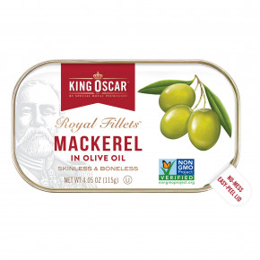 King Oscar, Royal Fillets, скумбрия в оливковом масле, 115 г (4,05 унции) - описание