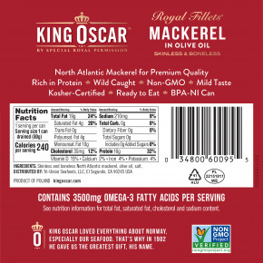 King Oscar, Royal Fillets, скумбрия в оливковом масле, 115 г (4,05 унции) в Москве - eco-herb.ru | фото