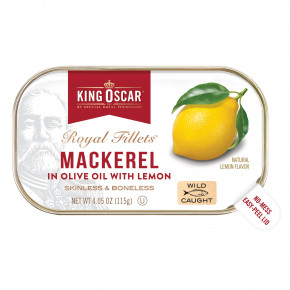 King Oscar, Royal Fillets, скумбрия в оливковом масле с лимоном, 115 г (4,05 унции) в Москве - eco-herb.ru | фото