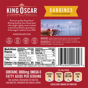 King Oscar, Wild Caught, Сардины в дижонской горчице, 3,75 унции (106 г) в Москве - eco-herb.ru | фото