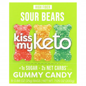 Kiss My Keto, Gummy Candy, кислые мишки, 8 пакетиков, 25 г (0,88 унции) - описание