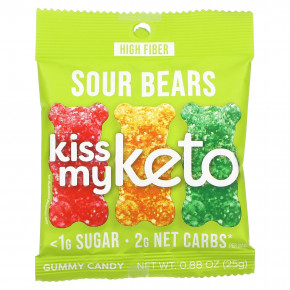 Kiss My Keto, Gummy Candy, кислые мишки, 8 пакетиков, 25 г (0,88 унции) в Москве - eco-herb.ru | фото