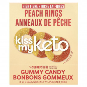 Kiss My Keto, Gummy Candy, персиковые кольца, 8 пакетиков по 25 г (0,88 унции) - описание | фото