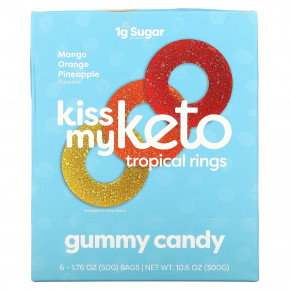 Kiss My Keto, Gummy Candy, тропические кольца, манго, апельсин и ананас, 6 пакетиков по 50 г (1,76 унции) - описание