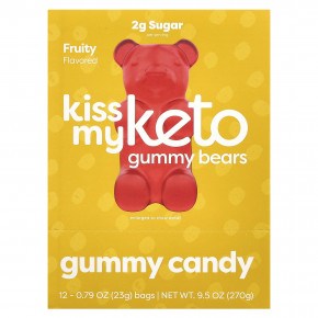 Kiss My Keto, Keto Gummy Bears, жевательные мармеладки в форме мишек, подходит для кетодиеты, со вкусом фруктов, 12 пакетиков по 23 г (0,79 унции) в Москве - eco-herb.ru | фото