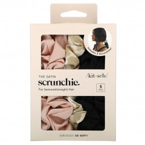 Kitsch, The Satin Scrunchie, для текстурированных и прямых волос, ассорти, 5 резинок для волос - описание | фото