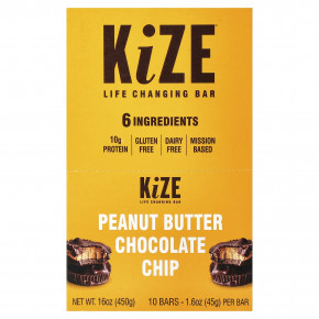 KiZE Life Changing Bar, арахисовая паста и шоколадная крошка, 10 батончиков по 45 г (1,6 унции) - подробнее KiZE Life Changing Bar, арахисовая паста и шоколадная крошка, 10 батончиков по 45 г (1,6 унции) - описание