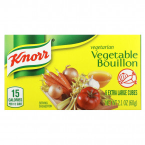 Knorr, вегетарианский овощной бульон, 6 очень больших кубиков, 60 г (2,1 унции) - описание | фото