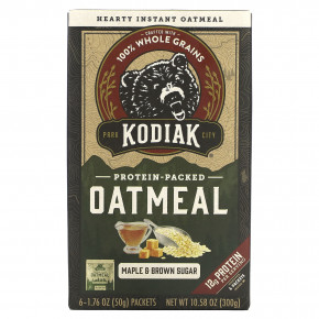 Kodiak Cakes, Овсянка с протеином, кленовый сироп и коричневый сахар, 6 пакетиков по 50 г (1,76 унции) в Москве - eco-herb.ru | фото