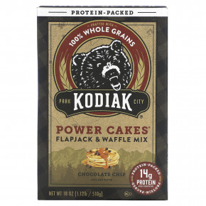 Kodiak Cakes, Power Cakes®, смесь для выпекания флапджека и вафель, с шоколадной крошкой, 510 г (18 унций) - описание | фото