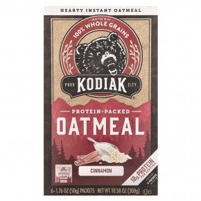 Kodiak Cakes, Protein-Packed Oatmeal, Instant, Cinnamon , 6 Packets, 1.76 oz (50 g) Each в Москве - eco-herb.ru | фото