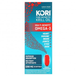 Kori, Чистое масло антарктического криля, многофункциональная омега-3, 1200 мг, 30 мягких таблеток в Москве - eco-herb.ru | фото