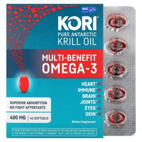 Kori, Pure Antarctic Krill Oil, Multi-Benefit Omega-3, 400 mg, 42 Softgels в Москве - eco-herb.ru | фото