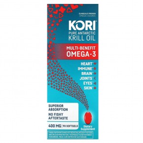 Kori, Pure Antarctic Krill Oil, Multi-Benefit Omega-3, 400 mg, 90 Softgels в Москве - eco-herb.ru | фото