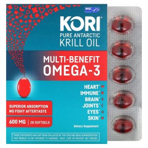Kori, Pure Antarctic Krill Oil, Multi-Benefit Omega-3, 600 mg, 28 Softgels в Москве - eco-herb.ru | фото