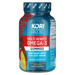 Kori, Pure Antarctic Krill Oil, Multi-Benefit Omega-3 Gummies, Natural Mixed Citrus , 120 Gummies в Москве - eco-herb.ru | фото