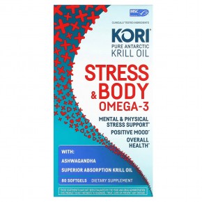Kori, Pure Antarctic Krill Oil, Stress & Body Omega-3 with Ashwagandha, 80 Softgels в Москве - eco-herb.ru | фото