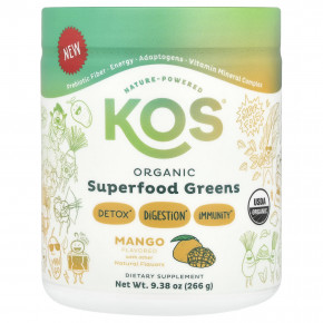 KOS, Organic Superfood Greens, манго, 266 г (9,38 унции) - описание