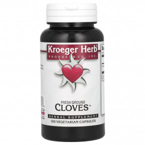 Kroeger Herb Co, Fresh Ground Cloves, гвоздика, 100 вегетарианских капсул (450 мг в 1 капсуле) - описание | фото