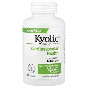 Kyolic, Aged Garlic Extract™, добавка для здоровья сердечно-сосудистой системы, формула 100, 200 капсул (300 мг в 1 капсуле) - описание | фото