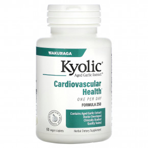 Kyolic, Aged Garlic Extract, экстракт чеснока для здоровья сердечно-сосудистой системы, приём 1 раз в день, формула 250, 60 веганских капсул (1000 мг в 1 капсуле) - описание | фото