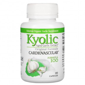Kyolic, Aged Garlic Extract, выдержанный экстракт чеснока, добавка для здоровья сердечно-сосудистой системы, оригинальный состав Formula 100, 100 капсул - описание