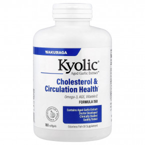Kyolic, Aged Garlic Extract™, выдержанный экстракт чеснока, для здорового уровня холестерина и кровообращения, 180 капсул - описание | фото