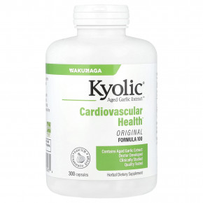 Kyolic, Aged Garlic Extract™, выдержанный экстракт чеснока, добавка для здоровья сердечно-сосудистой системы, оригинальный состав, формула 100, 300 капсул (300 мг в 1 капсуле) - описание | фото
