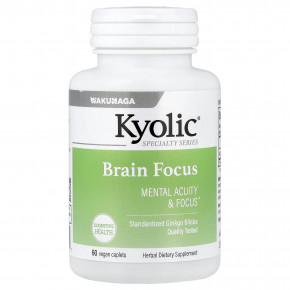 Kyolic, Brain Focus, 60 веганских капсул (120 мг в 1 капсуле) - описание | фото