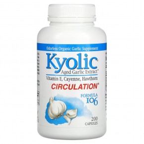 Kyolic, Выдержанный экстракт чеснока, здоровье кровообращения, формула 106, 200 капсул - описание