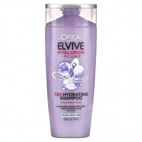 L'Oréal, Elvive, Hyaluron + Plump, увлажняющий шампунь на 72 часа, для сухих и обезвоженных волос, 375 мл (12,6 жидк. унц.) - описание | фото