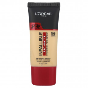 L'Oréal, Infallible, матовая тональная основа, оттенок 106 Sun Beige, 30 мл (1 жидк. унц.) - описание | фото