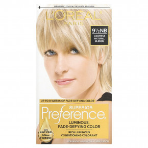 L'Oréal, Superior Preference, сияющий оттенок, препятствующий выцветанию, 9 1/2 NB, самый светлый натуральный блонд, на 1 нанесение в Москве - eco-herb.ru | фото