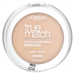 L'Oréal, True Match, супер-смываемая пудра, согревающий, W5 песочный бежевый, 9,5 г (0,33 унции) - описание