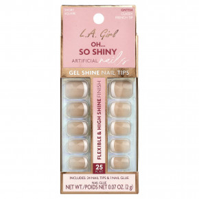 L.A. Girl, Oh So Shiny, искусственные ногти, гелевые типсы для сияния ногтей, GNT154, классический френч, набор из 25 предметов - описание