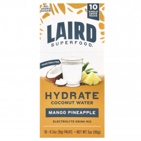 Laird Superfood, Hydrate Coconut Water, смесь для приготовления электролитного напитка, манго и ананас, 10 порционных пакетиков по 9 г (0,3 унции) в Москве - eco-herb.ru | фото