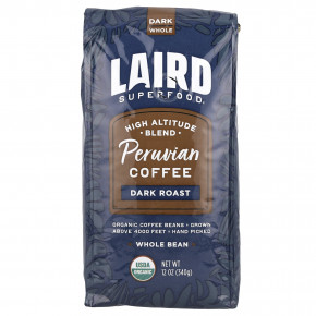 Laird Superfood, Peruvian Coffee, цельные зерна, темные, 340 г (12 унций) в Москве - eco-herb.ru | фото