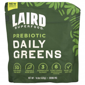 Laird Superfood, Пребиотик Daily Greens, 420 г (14,8 унции) - описание | фото