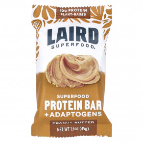 Laird Superfood, Протеиновый батончик + адаптогены, арахисовая паста, 10 батончиков по 45 г (1,6 унции) в Москве - eco-herb.ru | фото