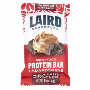 Laird Superfood, Протеиновый батончик + адаптогены, арахисовая паста с шоколадной крошкой, 10 батончиков по 45 г (1,6 унции) в Москве - eco-herb.ru | фото