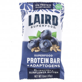 Laird Superfood, Протеиновый батончик + адаптогены, голубика и подсолнечное масло, 10 батончиков по 45 г (1,6 унции) в Москве - eco-herb.ru | фото