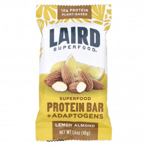 Laird Superfood, Протеиновый батончик + адаптогены, лимон и миндаль, 10 пакетиков по 45 г (1,6 унции) в Москве - eco-herb.ru | фото